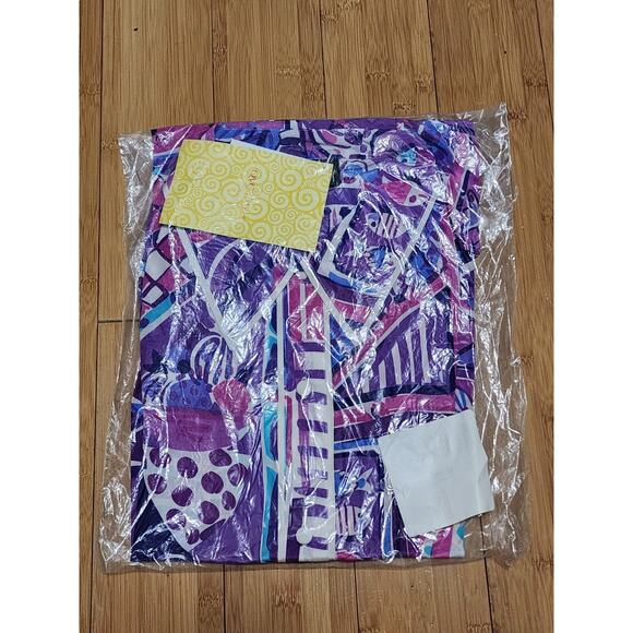 Bob Mackie Wearable Art Silk Shirt Purple Pink Cat Parrot Monkey Print 1X PLUS - Picture 8 of 10